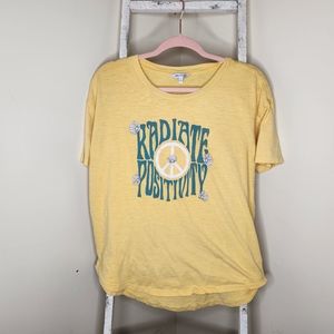 Wildfox large yellow Peace sign floral Radiate Positivity graphic tee